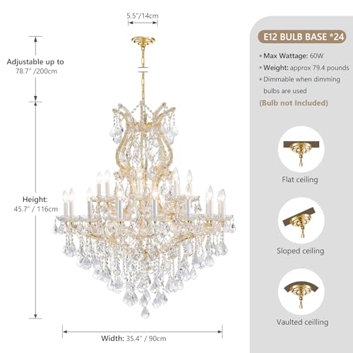 Gold Large Crystal Chandelier (24-Light/Gold)
