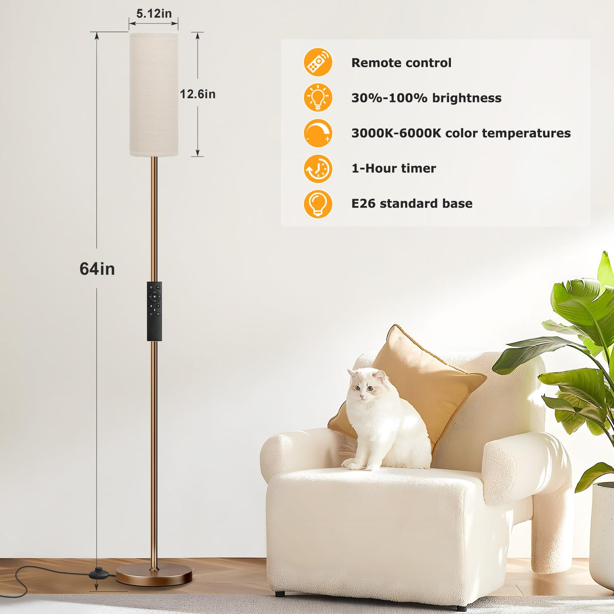 64'' Floor Lamps for Living Room Set of 2 (beige & brown 2PCS / 64.57 inches 2PCS)