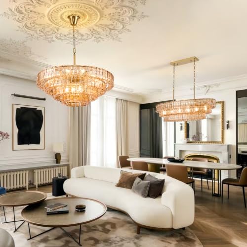 35in Large Chandelier Gold (Round Amber & Gold Chain / 35.4in)