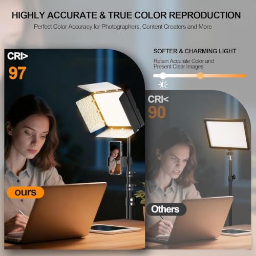 1 Pack LED Video Light Kit with Phone Holder & Barndoor (15W / 29-73inch(1 Pack))
