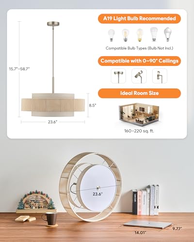 23.6" Boho Rattan Chandelier (Brushed Nickel / 24inch)