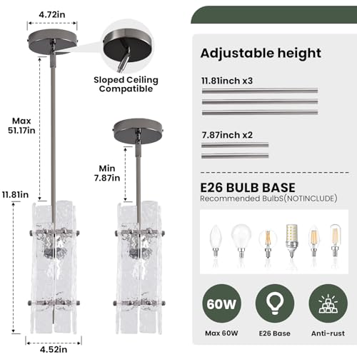 Modern Crystal Pendant Light for Kitchen Island (Pearl Black / 3-Pack(Square))