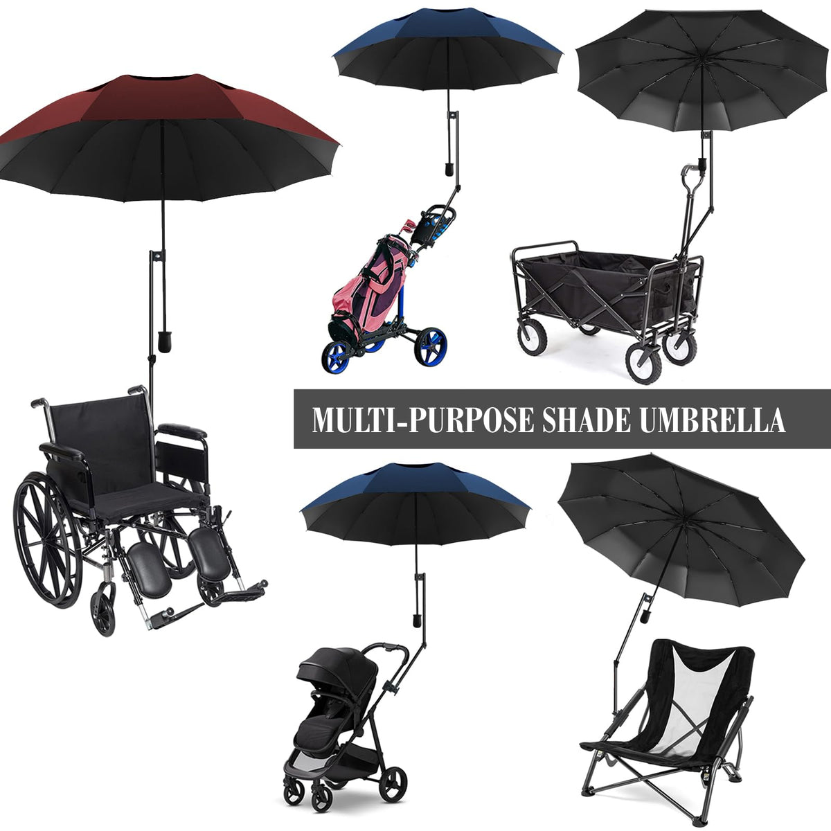 UPF 50+ Golf Umbrella with Adjustable Universal Clamp Portable Umbrellas for Rain (Bavy Blue / 43.3")