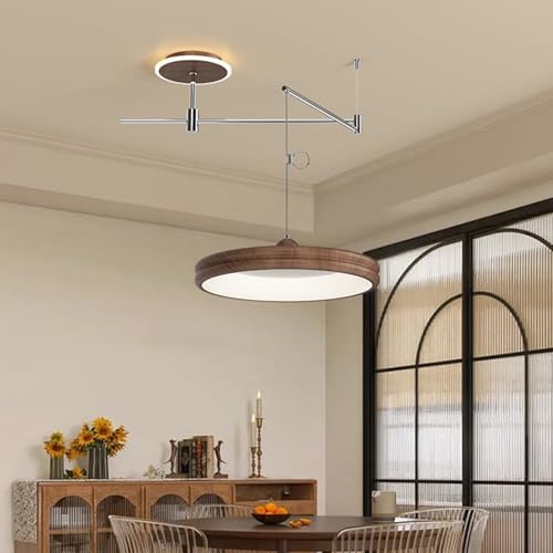 Adjustable Round Swing Arm Pendant Light in Walnut (40cm)