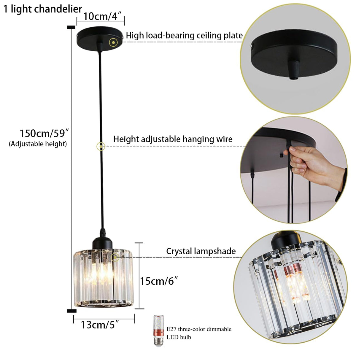 Crystal Pendant Lights Black 1 Light Cluster Ceiling (1 light)