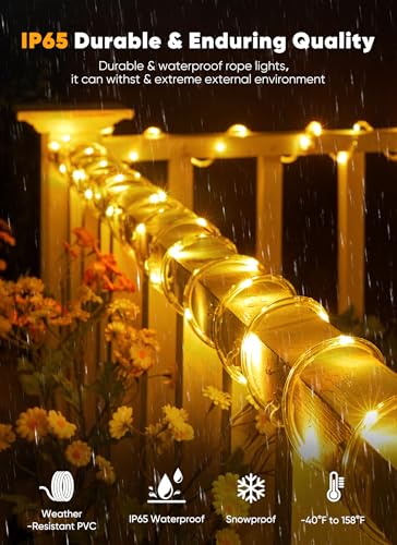 39FT 100LED Solar Rope Lights Outdoor Waterproof (Warm White / 100 LED)