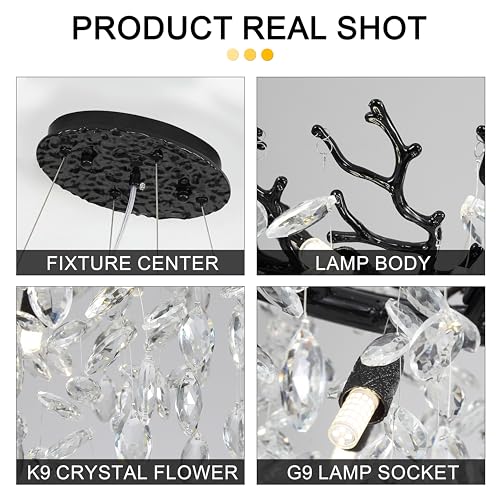 Modern Crystal Tree Branches Chandelier (Black / Arc 47.5")