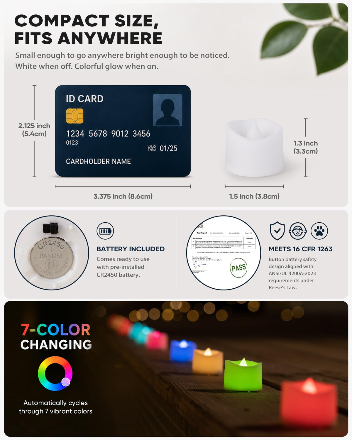 24-Pack 7-Color Changing Flameless Tea Light Candles, 200+ Hours (7 Color Changing Glow – White Body / Pack of 24)