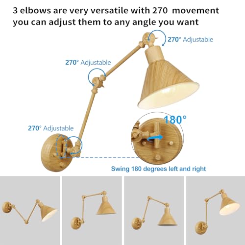 Wall Sconces Plug in (Oak color / 2 Pack- (Switch))