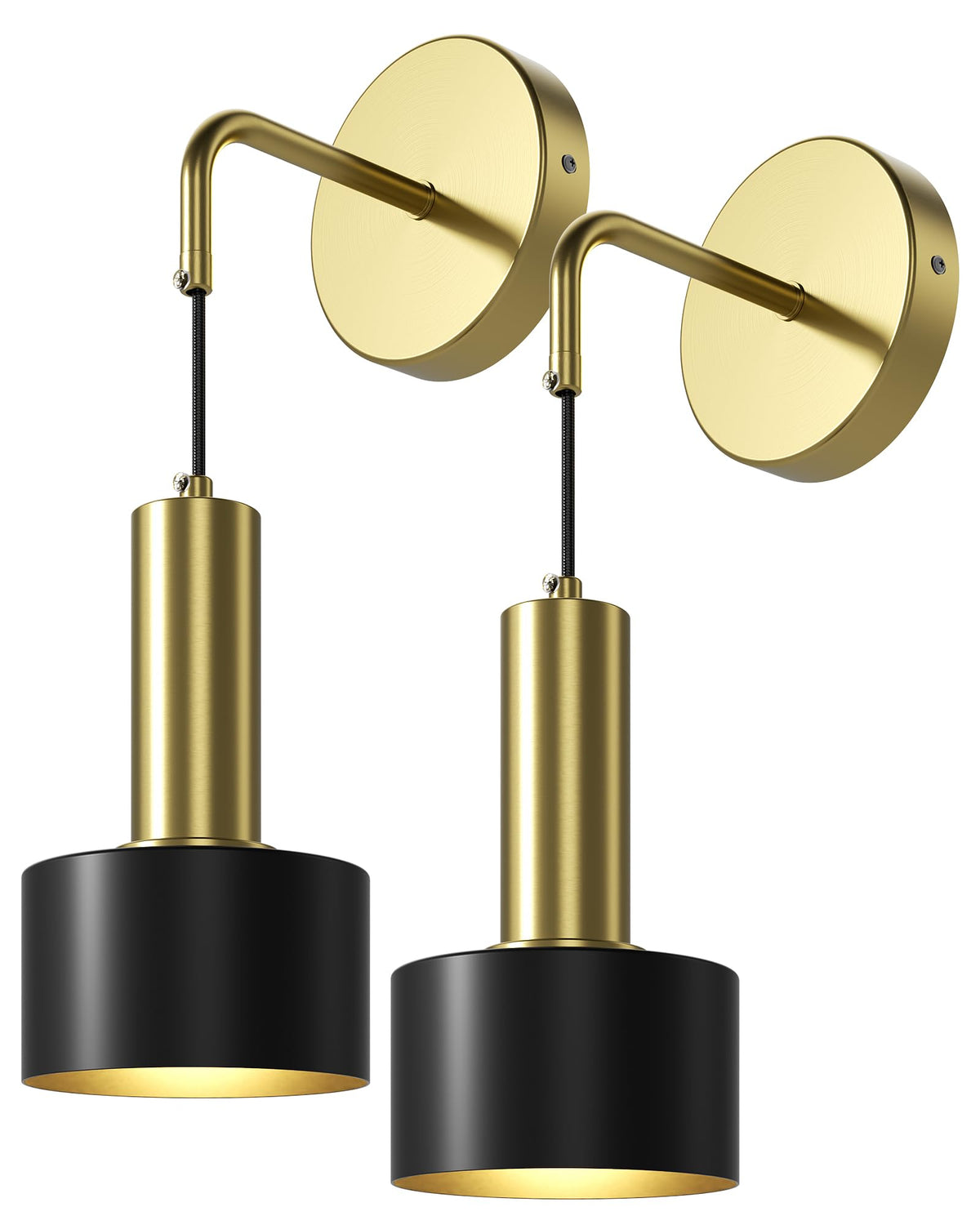 Hardwired Wall Sconces Set of Two (Black-Gold)