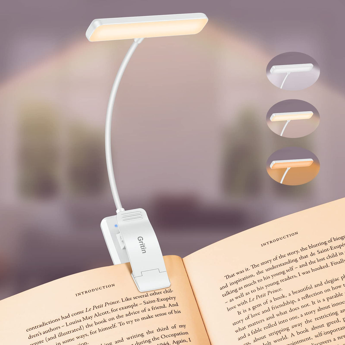 19 LED Rechargeable Book Light for Reading in Bed (White)