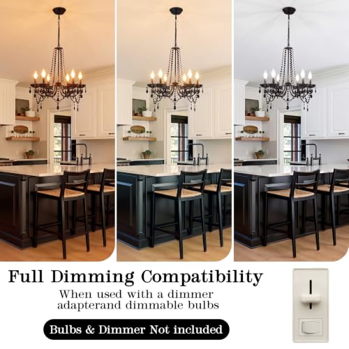 Crystal Black Chandeliers for Dining Room 6 Light Gothic Candle Chandelier (Black)