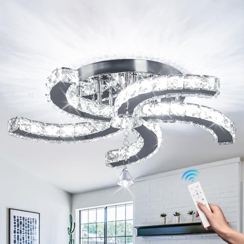 19.7" Chandelier LED Crystal Chandelier Flush Mount Ceiling Light Fixture Modern Chandelier Lighting Fixture for Living Room Dining Room Bedroom Hallway Kitchen Office Dimmable (Crystal-19.7 inch-Dimmable)