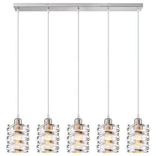 Brushed Nickel 5 Lights Modern Pendant Light for Kitchen Island (Brushed Nickel Clear Glass / 5 Light)