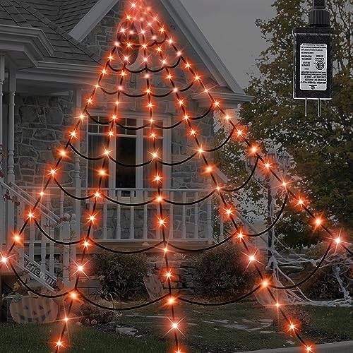 16.4FT Giant Spider Web Lights Halloween Decorations Outdoor 135 LED Light Up House Yard Garden