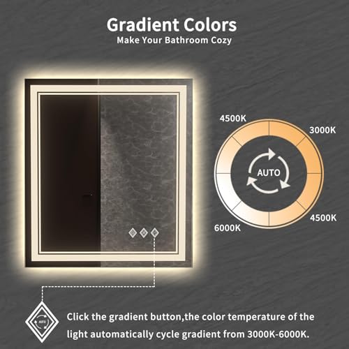 Bathroom Mirror (Front and Backlit / 36"L x 32"W)