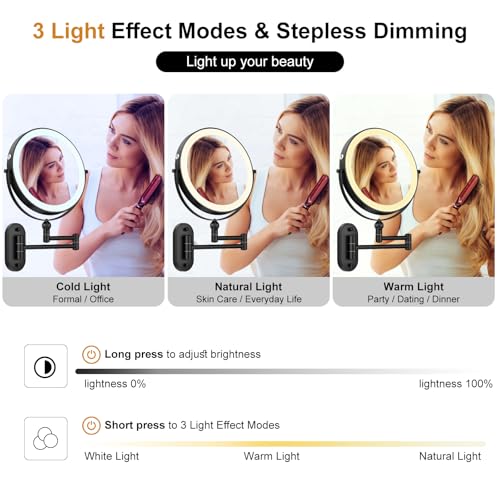 9" Wall Mounted Lighted Makeup Mirror