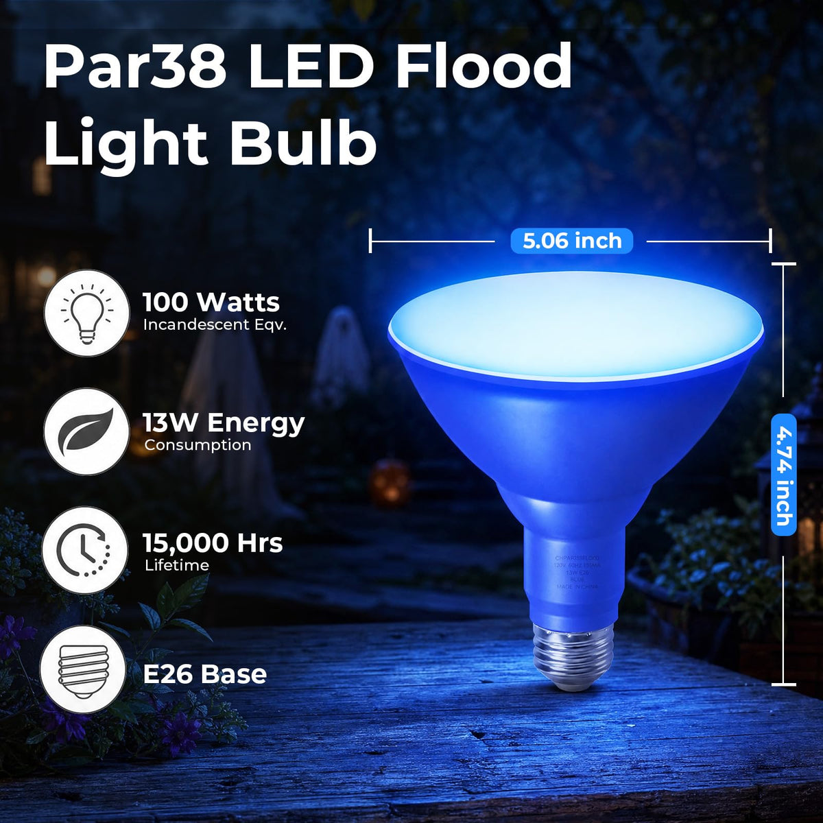 PAR38 Dimmable Blue Light Bulb (Blue / 2 Pack)