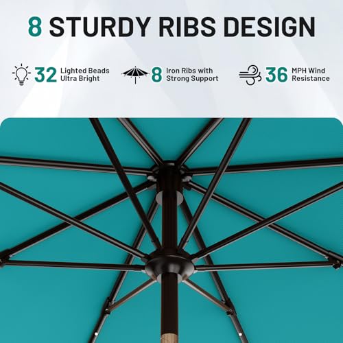 9FT Patio Umbrella with Solar Lights (Lake Blue / 9 FT)