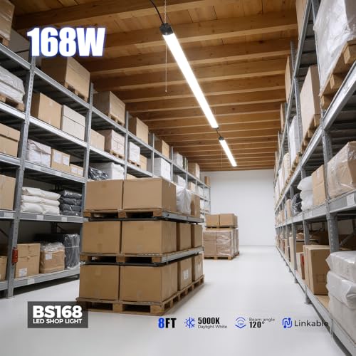 BS168 LED Shop Lights 8FT for Workshop (5000K / Black-168W-8FT-2 Packs)
