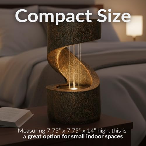 Sunnydaze 14" Winding Showers Tabletop Fountain with LED Lights (Brown)