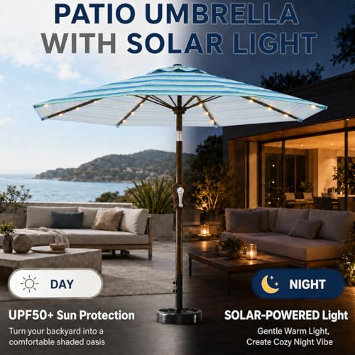 10FT Solar Patio Umbrella with Lights