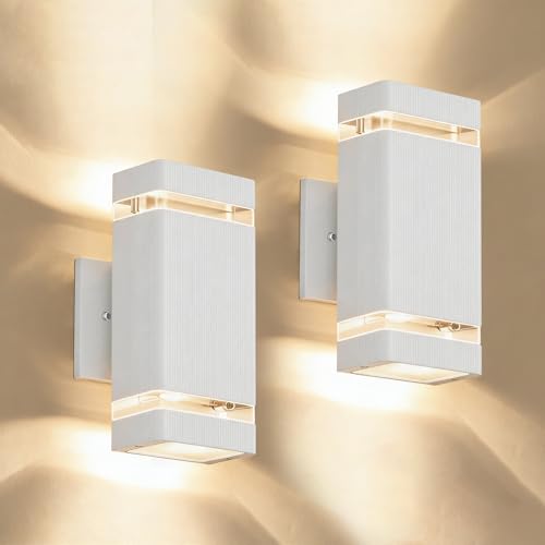 Square Outdoor Wall Lights (2 Packs-White / No Dusk to Dawn)