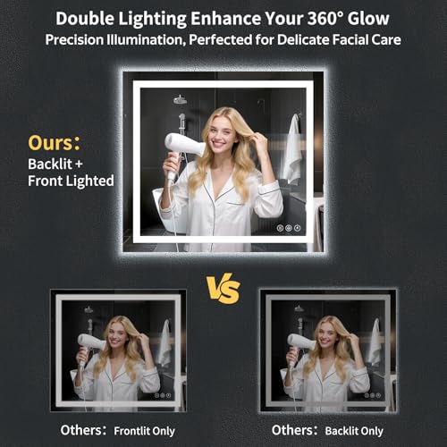 36"x40" LED Bathroom Mirror with Lights (Frontlit & Backlit / 40"L x 36"W)
