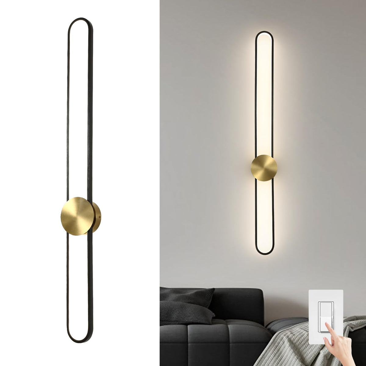 Modern Wall Sconce 4000K Dimmable LED Wall Light Fixture (Black / 43.3 inch, 4000K)