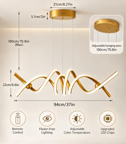 LED Chandelier (37in/Gold/Linear/53W-Dimmable)
