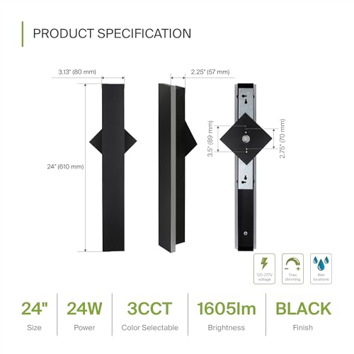 24" LED Linear Wall Sconce 2 Pack (Black)