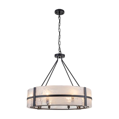28" Black Glass Chandeliers for Dining Room with Cloudy Glass Shades (Black-Cloudy White / 28")
