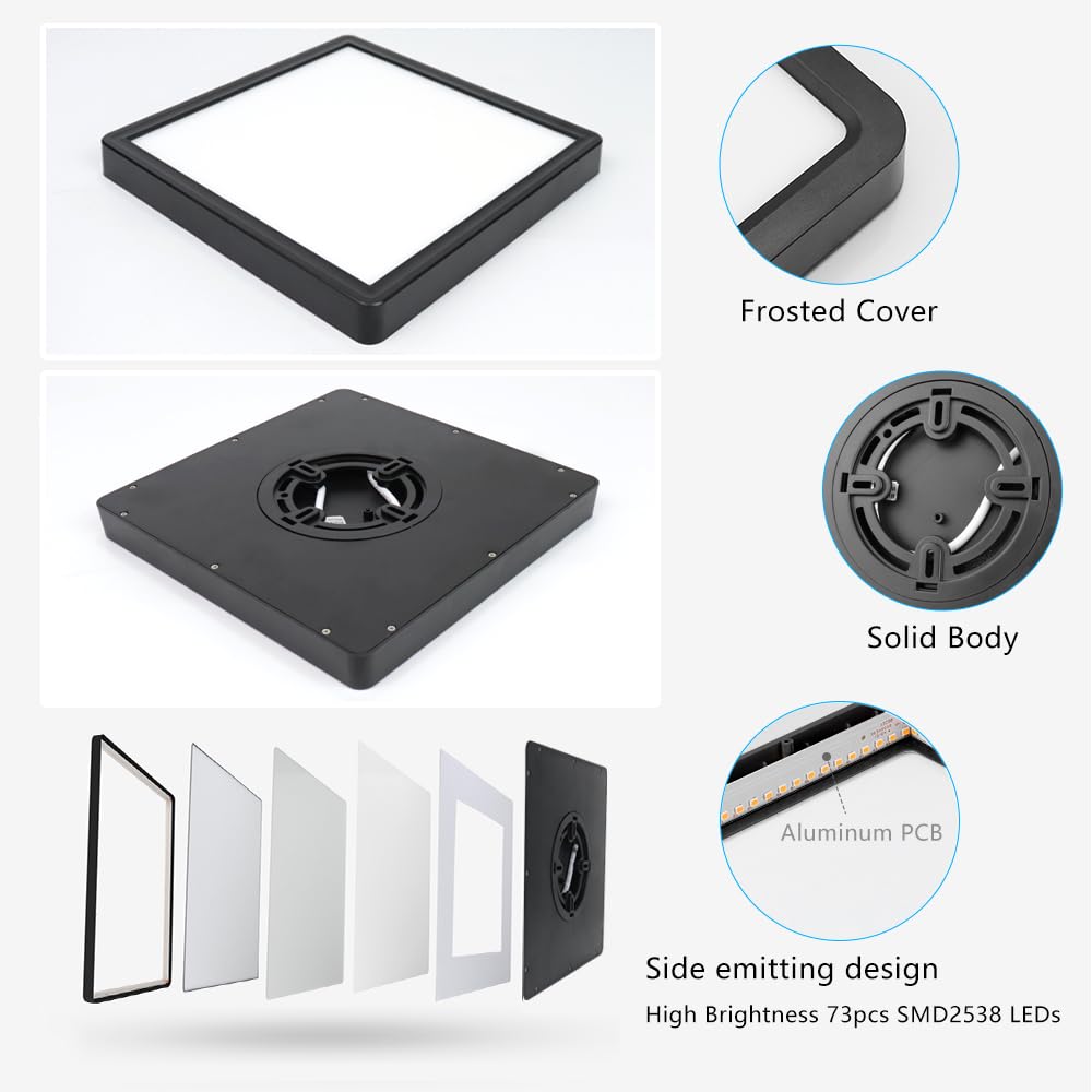 9Inch 18W Square LED Ceiling Light Fixtures Flush Mount (Daylight White / 9 inch Black)