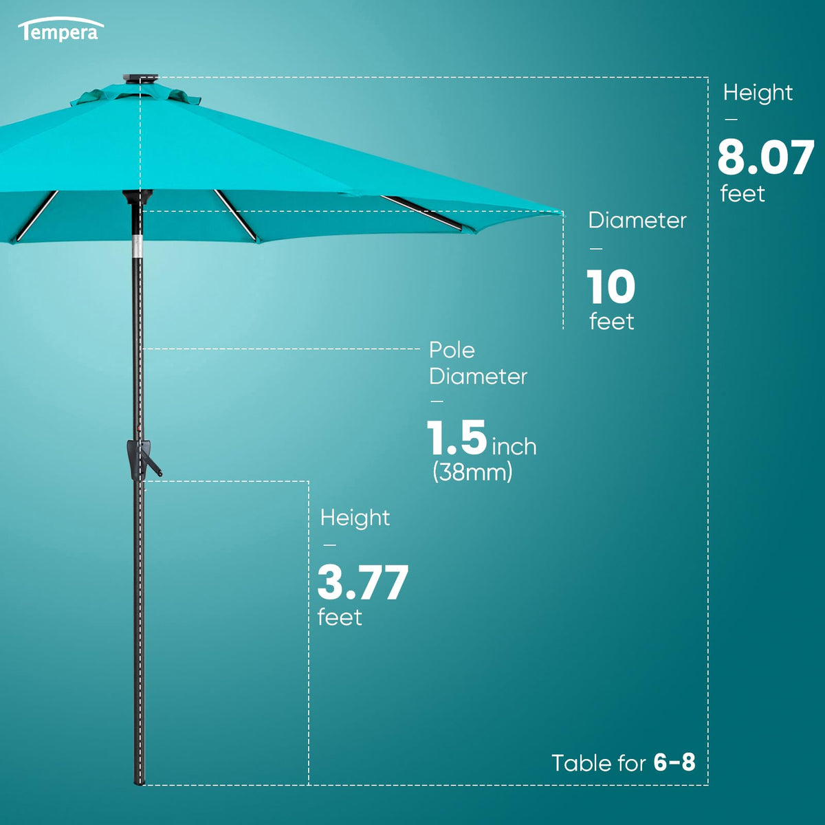 9ft Patio LED Umbrella with light (Turquoise / 9 FT)