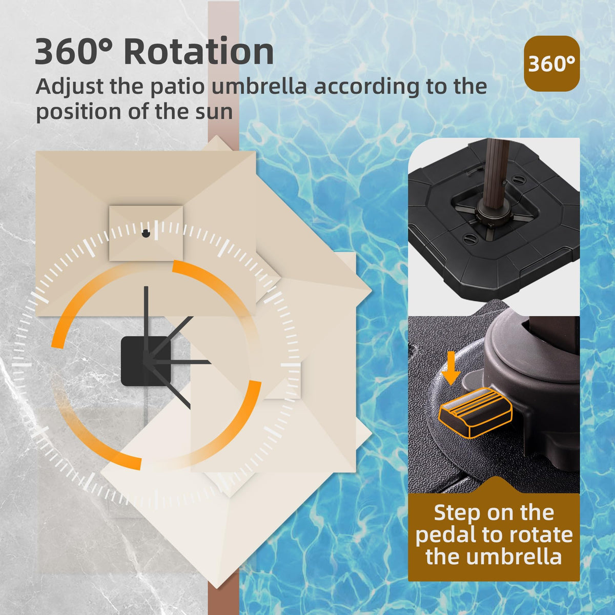 9x12 FT Patio Cantilever Outdoor Umbrella with Base and LED Lights (Black)