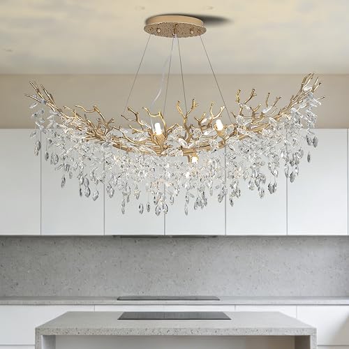 Modern Crystal Tree Branches Chandelier (Gold / Arc 47.5")