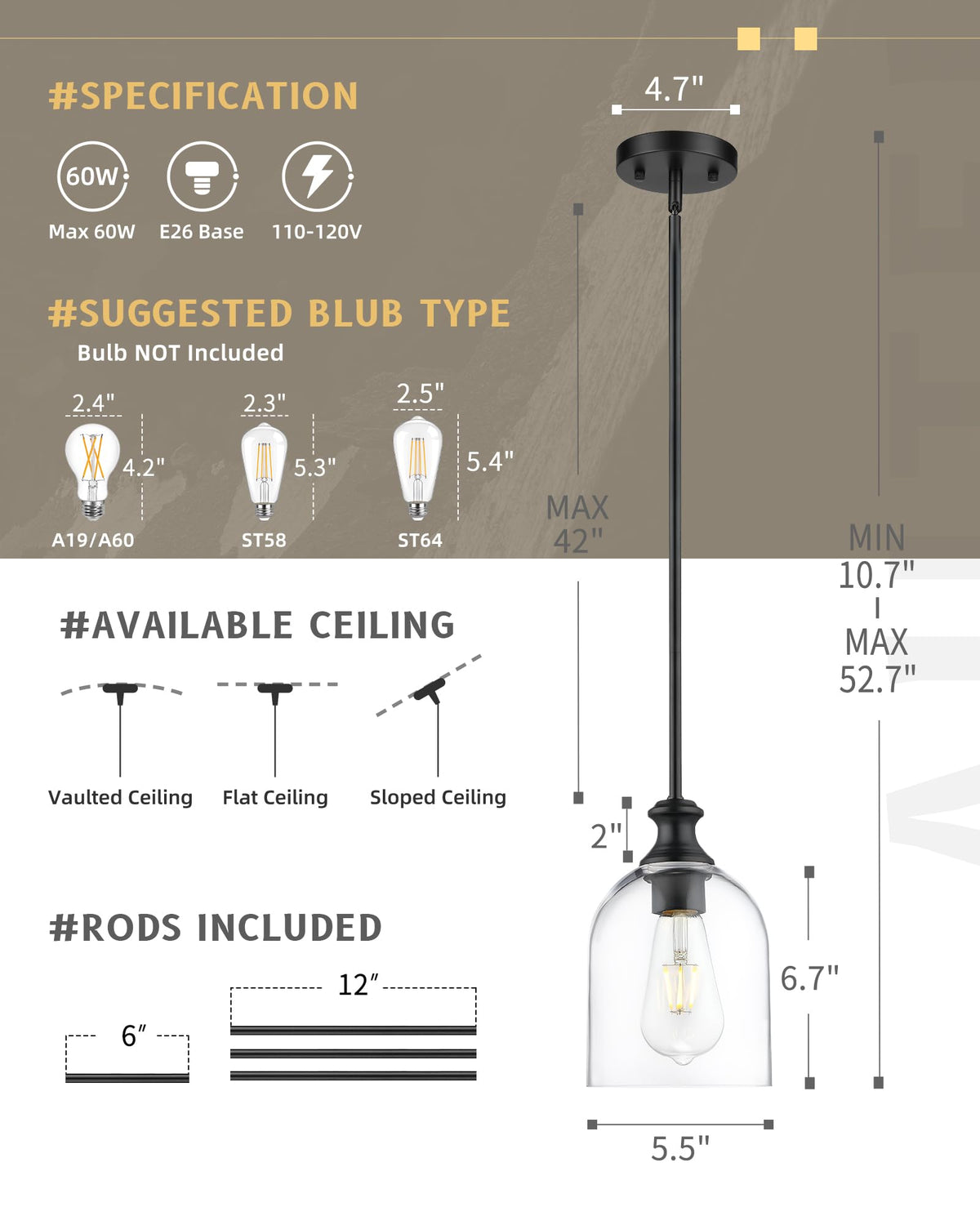 2 Pack Modern Black Pendant Lights Kitchen Island Cylinder Glass (2 Pack-Matte Black+Clear Glass(Easy to install))