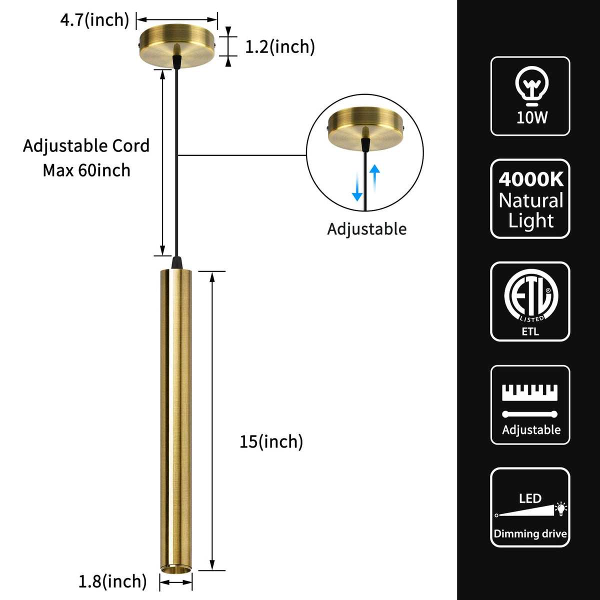 Modern Pendant Lights 4000K Bronze LED Dimmable Pendant Light Fixtures Pendant Lighting for Kitchen Island (Bronze-3p-Dimmable / 15.7inch-3p-1 light)