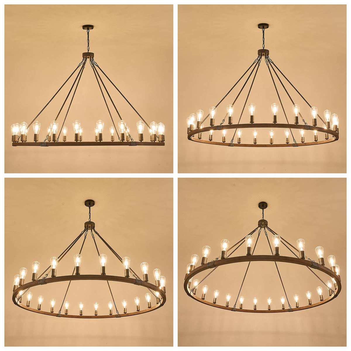 Farmhouse Wagon Wheel Chandelier 59" Black Rustic Light Fixtures 24 (Walnut / 24-Light 59 inch)