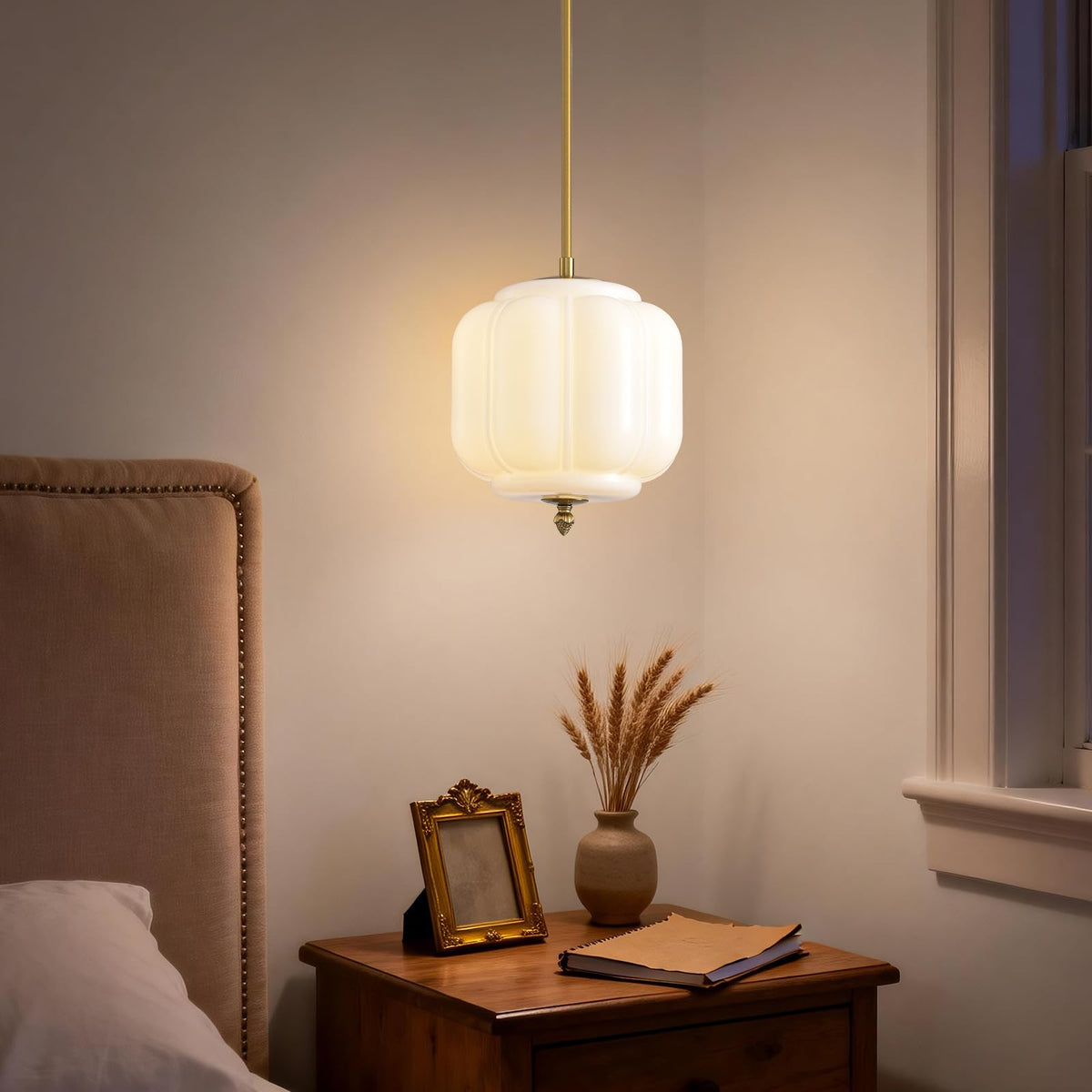 Vintage Milk Glass Pendant Lights 9.8 Inch Mid Century Modern Hanging Ceiling Light (White-1 Pack / 9.8 inch)