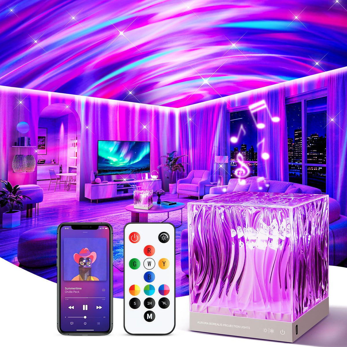 Northern Lights Projector White Noise Sound Machine for Sleep (Pink)