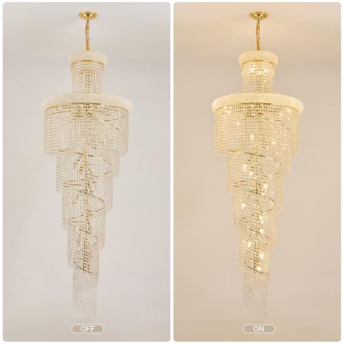 28 Light Large Long Spiral Crystal Chandelier for High Ceiling Foyer Entryway Living Room Staircase Gold Finish 78'' H X 28'' W X 28'' D (Gold / 78'' H X 28'' W X 28'' D)