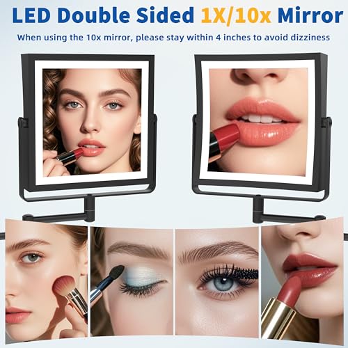 Wall Mounted Makeup Mirror with Lights 1X (Matte Black)