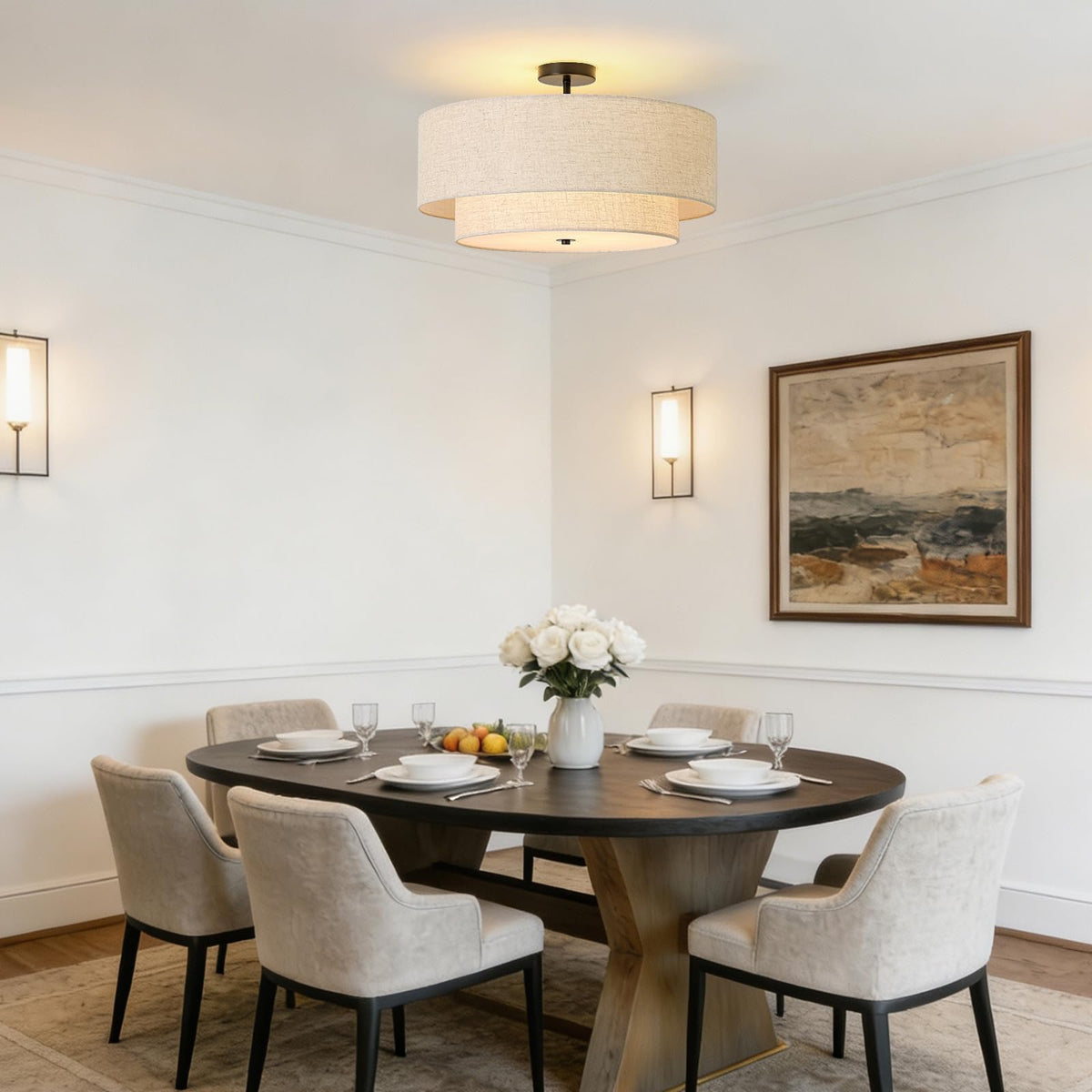 5 Light Semi Flush Mount Ceiling Light (Black / 23.6")