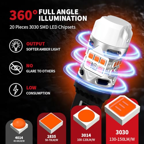 7440 LED Bulb Anti Hyper Flash Canbus 7443 Front or Rear Turn Signal Light 7444na 7441 7444 7440NA W21W WY21W Bulbs No Load Resistor Need (Amber / 7443)