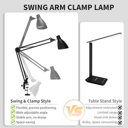 Swing Arm Desk Lamp with Clamp (Black / Standard)