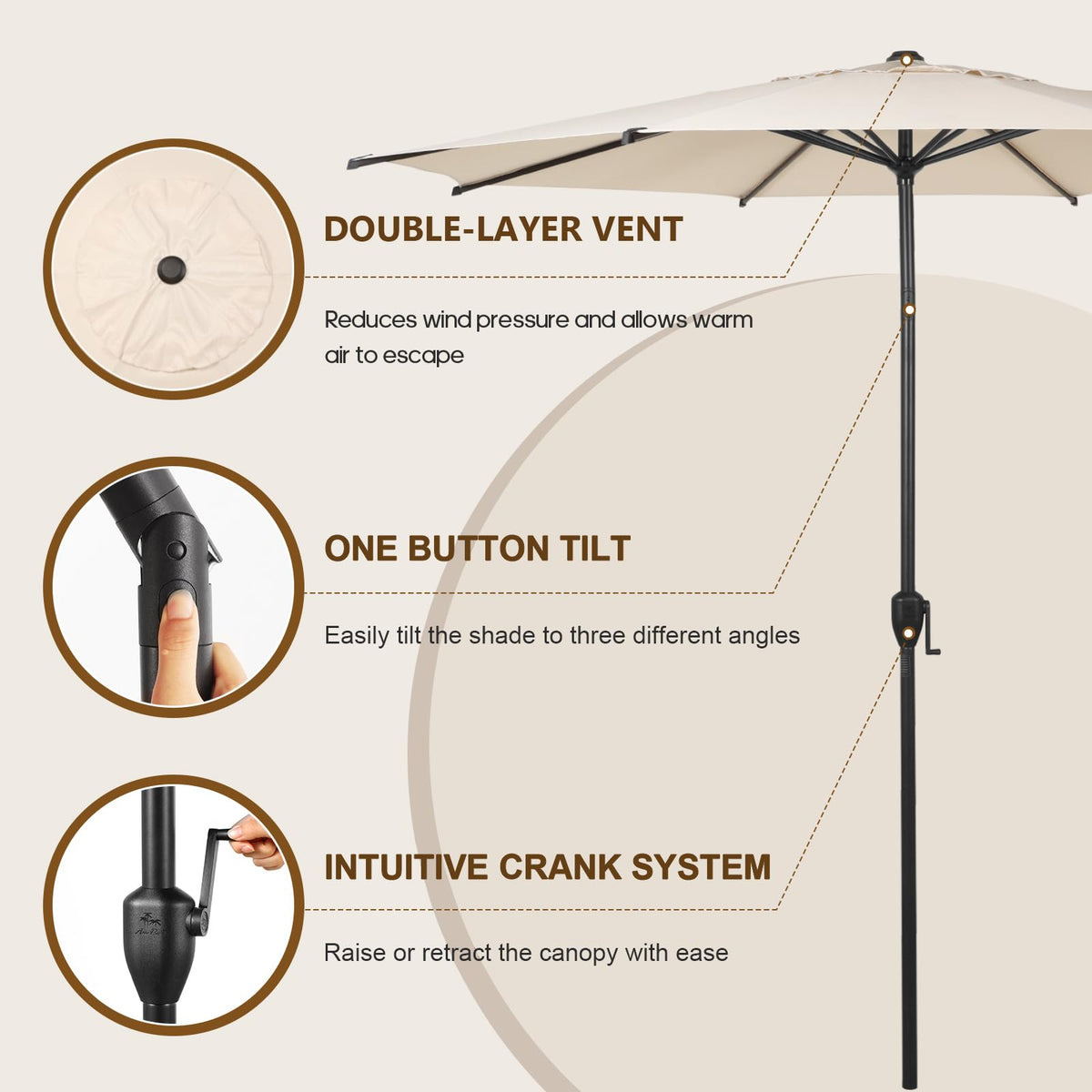 11FT Lyon Outdoor Patio Umbrella Outdoor Table Umbrella with Push Button Tilt and Crank Market Umbrella 8 Sturdy Ribs UV Protection Waterproof for Garden Deck Backyard Pool Beige (11 FT(8 Ribs) / Beige)