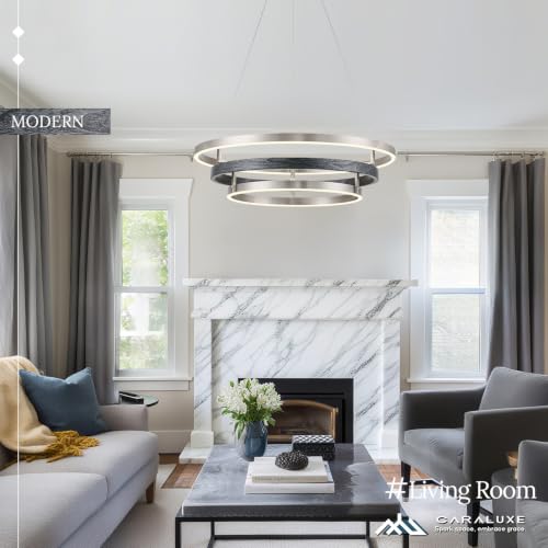 3 Ring LED Chandelier Modern Chandeliers Black Brushed Nickel Dimmable 24'' (Black Nickel / 24 inch)