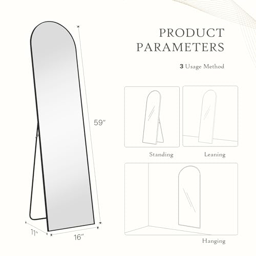 Arched Mirror Full Length (Classic Black-arched / 59"L x 16"W)