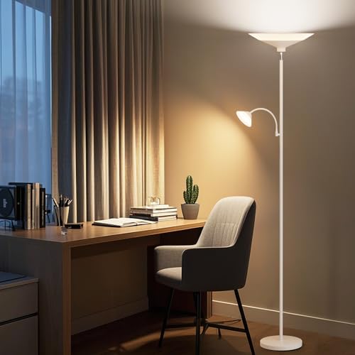 Upgraded 2 Light Torchiere Floor Lamp (White)